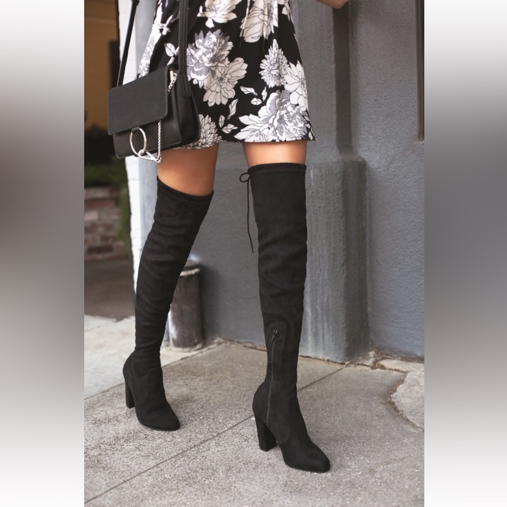 Lulus So Much Yes Black Suede Over the Knee Boots - Size 7 - BRAND NEW